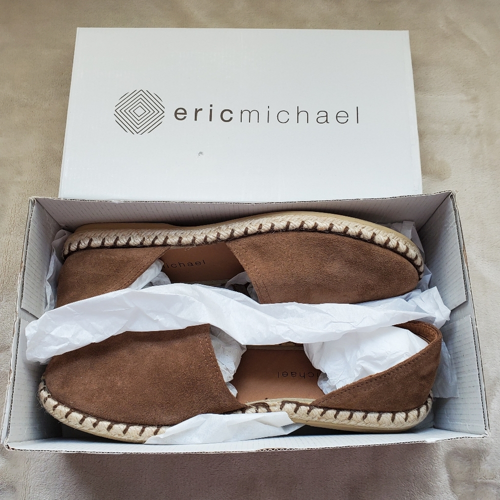 New Ericmichael Tab Soft Suede Flats, Size 41